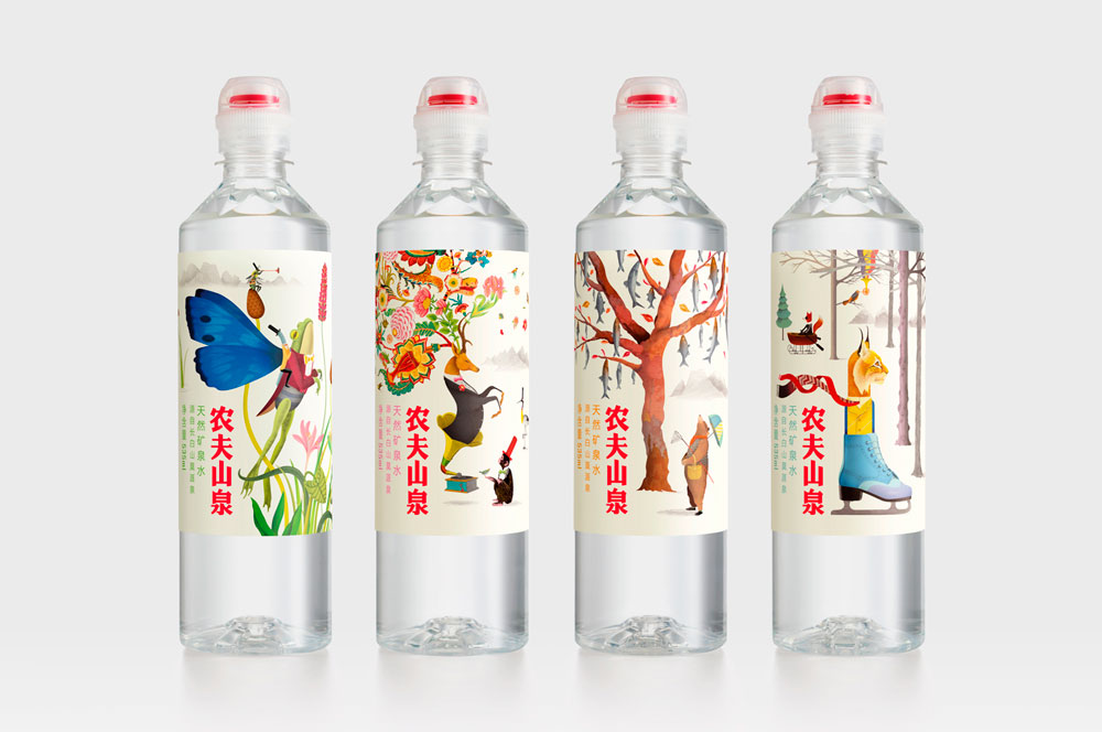 Botellas de agua ilustradas por Brett Ryder