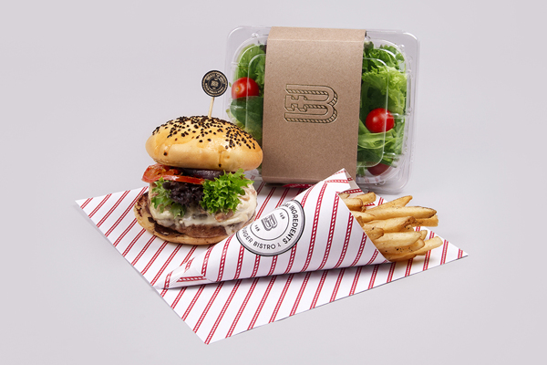 Diseño de marca y packaging para Bouch Burger Bistro, diseñado por Firmalt 