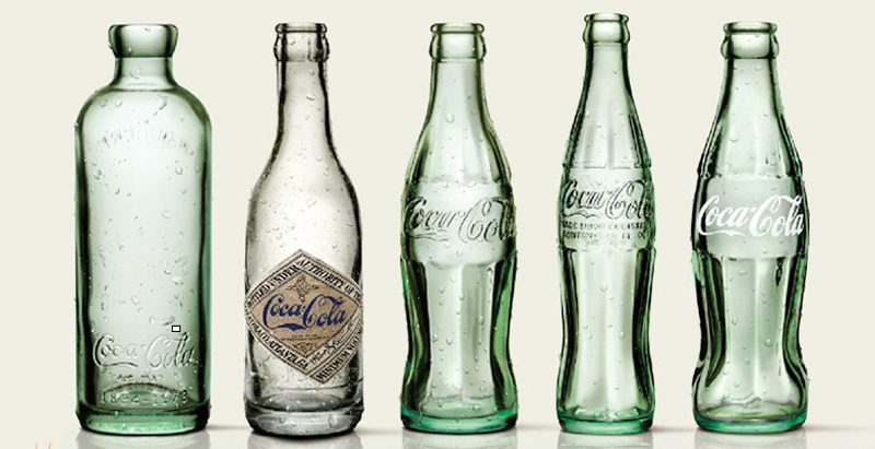 Evolución de la botella de Coca-cola hasta llegar a la botella contour