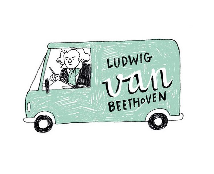 Ludwig Van Beethoven, viñeta de Humor se escribe con lápiz, por Miguel Bustos