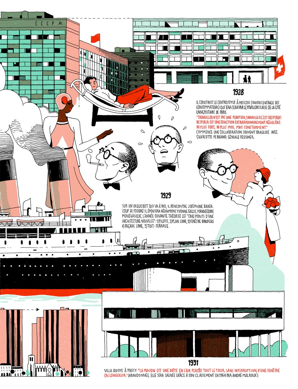 infografías ilustradas de Le Corbusier para el magazine cultural francés Télérama