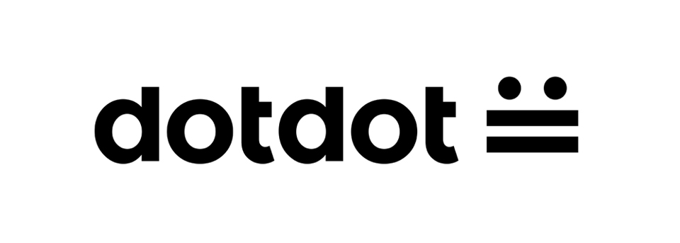 El logotipo y el símbolo de dotdot es extremadamente sencillo tanto por su composición como por la apuesta monocroma.