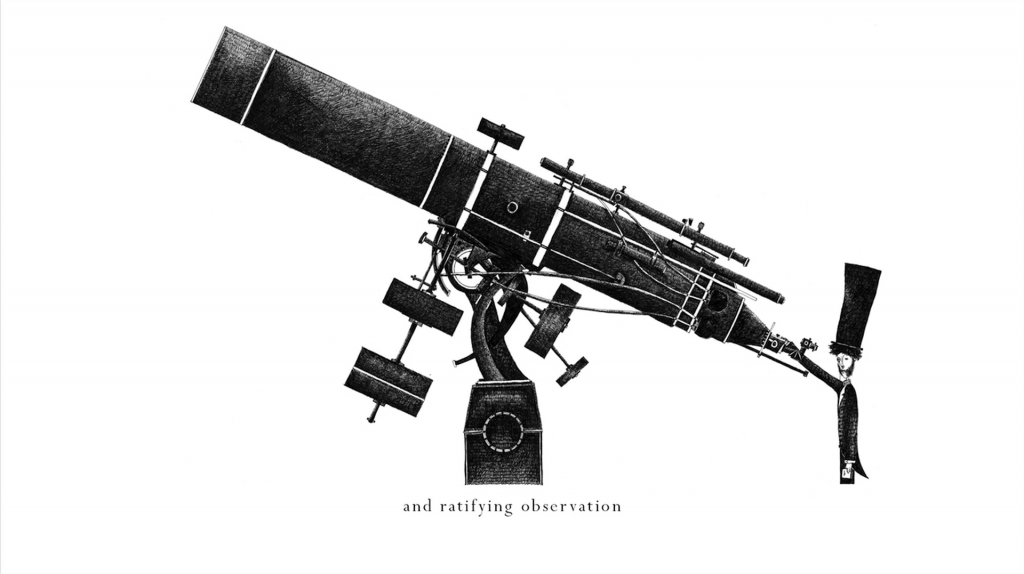 Un telescopio, ilustracion de Temujin Doran