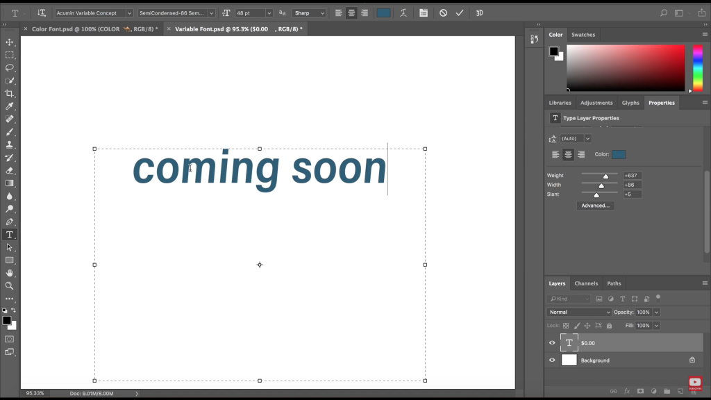 Adobe prevé incluir funciones de Variable Fonts en Photoshop 