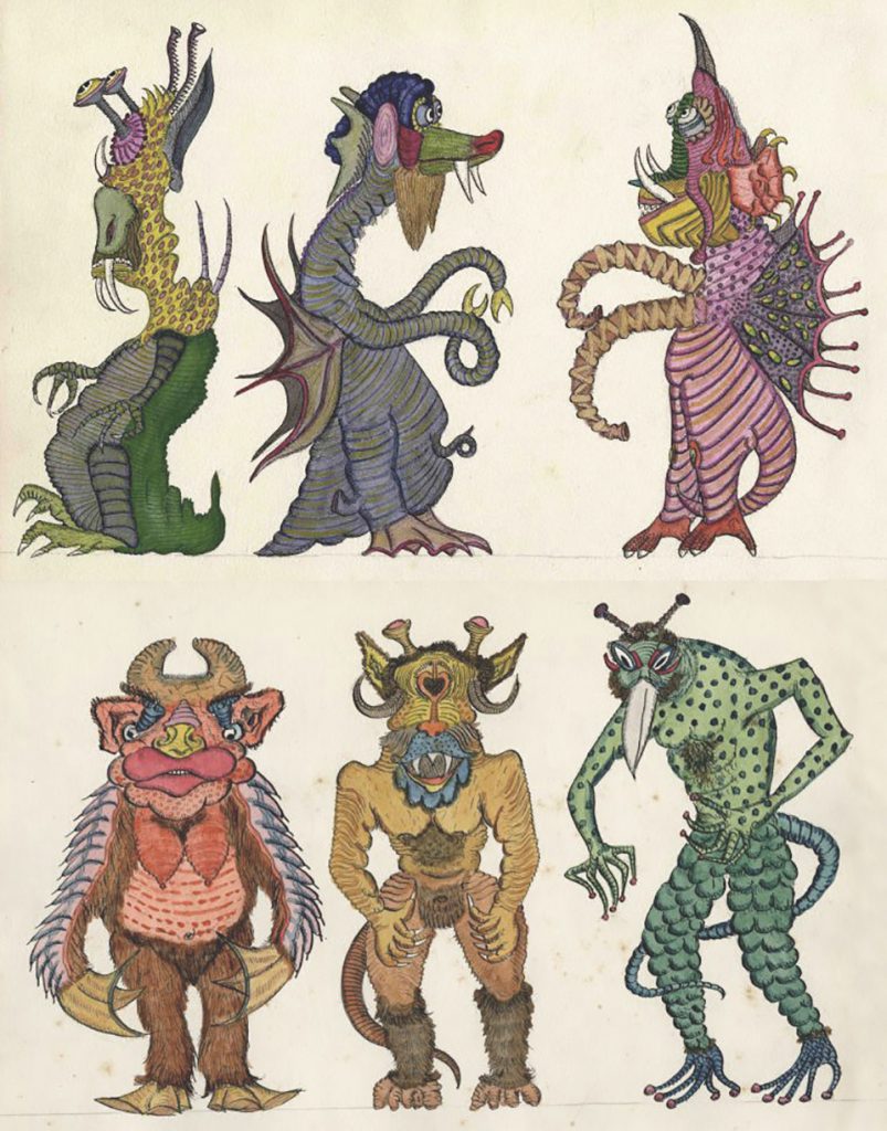 Seis monstruos dibujados por Josep Baque