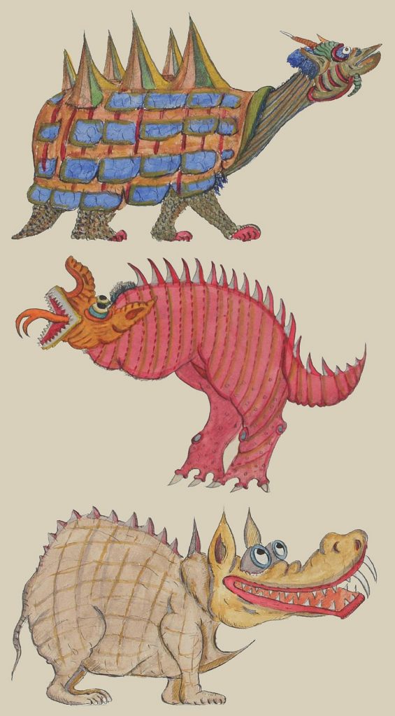Tres monstruos dibujados por Josep Baque