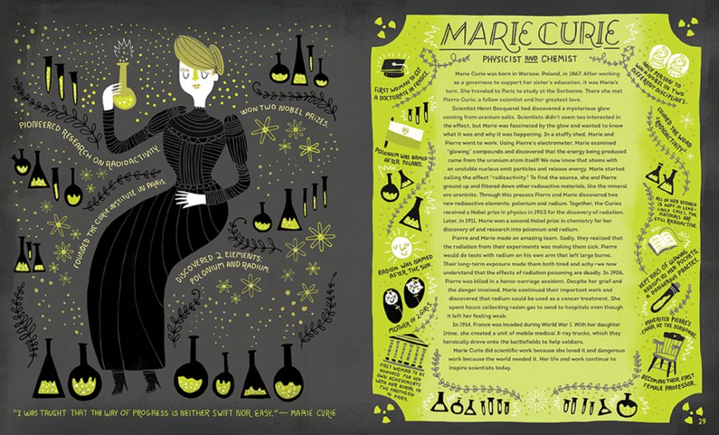 Marie Curie, una de las ilustraciones de Women in Science de Rachel Ignotofsky