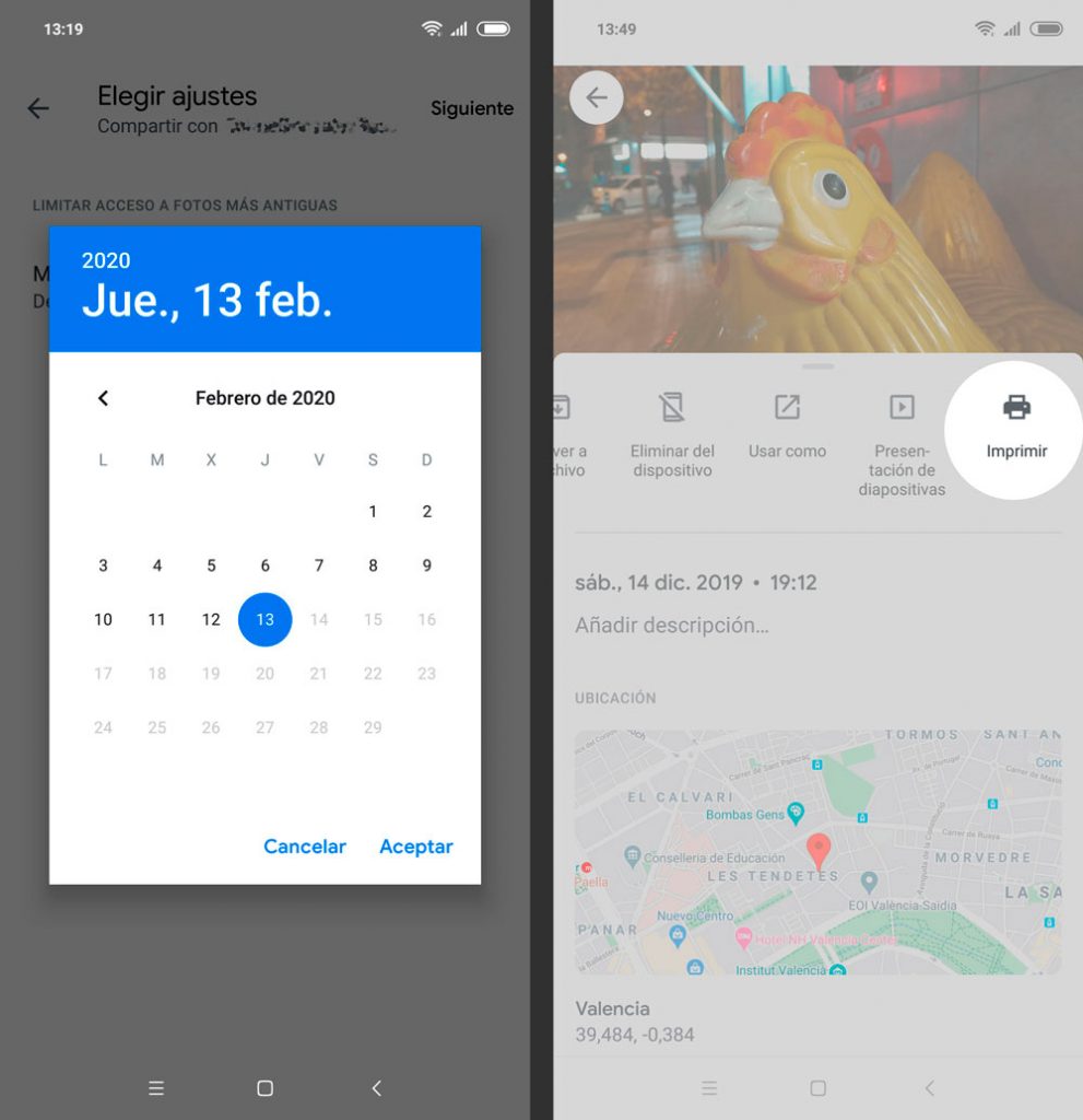 compartir una foto en una fecha concreta e imprimir una foto con Google Photos
