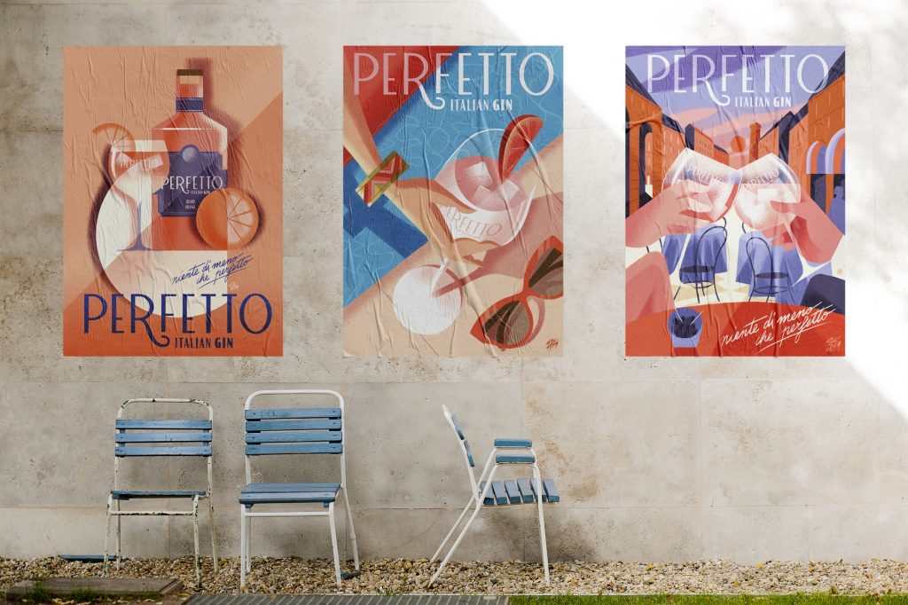 El nuevo branding de la ginebra italiana 'Perfetto' con ilustraciones de Riccardo Guasco