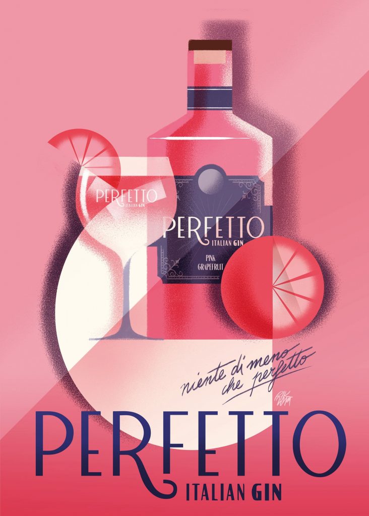 El nuevo branding de la ginebra italiana 'Perfetto' con ilustraciones de Riccardo Guasco