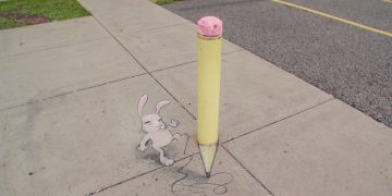 Dibujo de David Zinn, artista protagonista del corto Around the Block