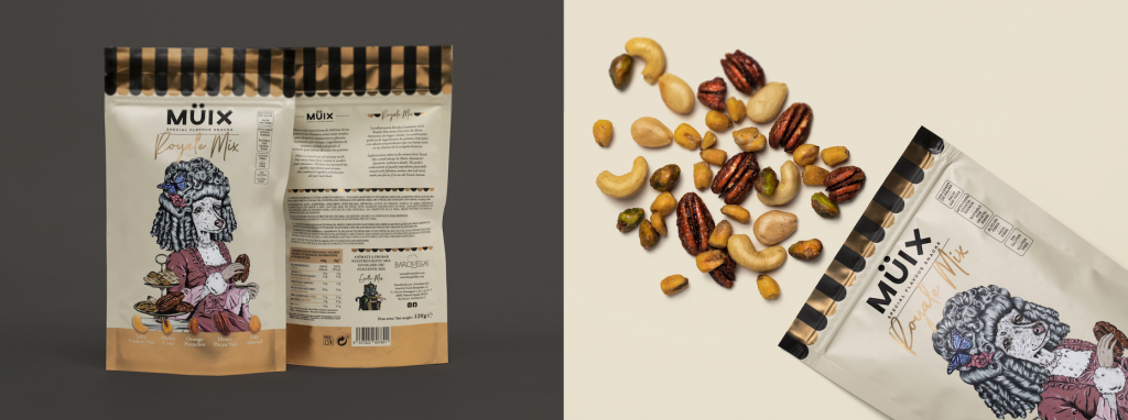 El packaging para la nueva marca gourmet de frutos secos. 