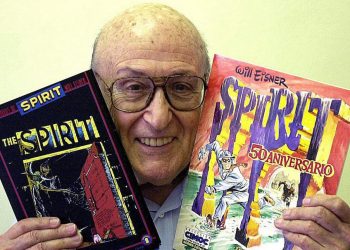 epa000341221 US comic legend Will Eisner poses with two comics of "The Spirit," a masked comic book hero he created in the 1930s, in this file photo taken 09 May 2003 in Barcelona. Eisner died Monday 03 January 2005 at Florida Medical Center in Lauderdale Lakes of complications from a quadruple bypass heart surgery last month. EPA/Alberto Estevez