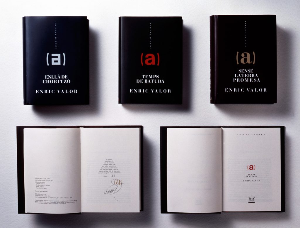 Portadas de la bibliografía de Enric Valor diseñada por Paco Bascuñán 